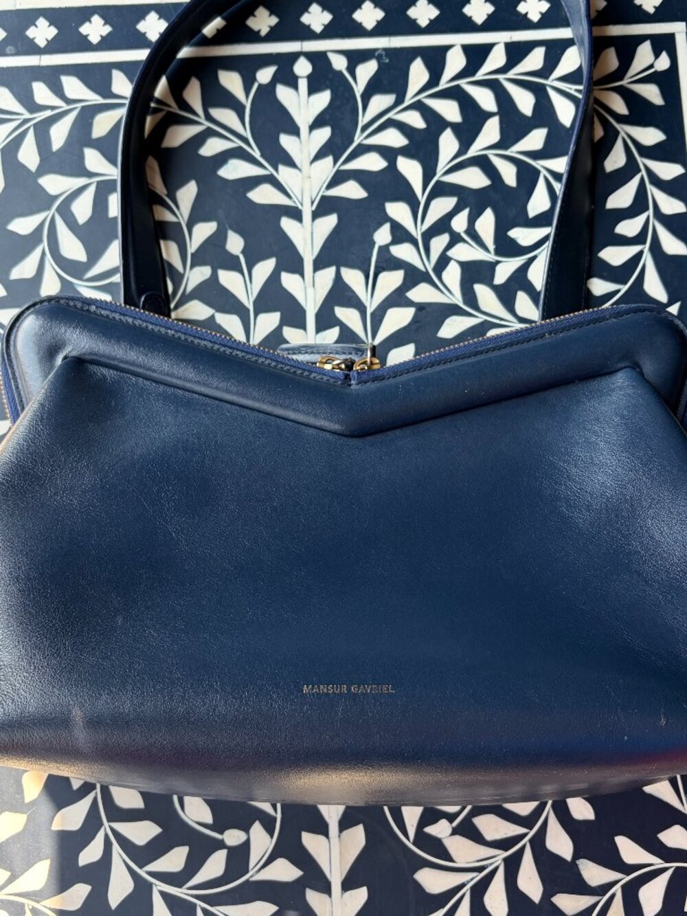 Mansur Gavriel Navy Blue Leather M Frame bag handbag purse EUC ITALY $795 - Picture 8 of 8